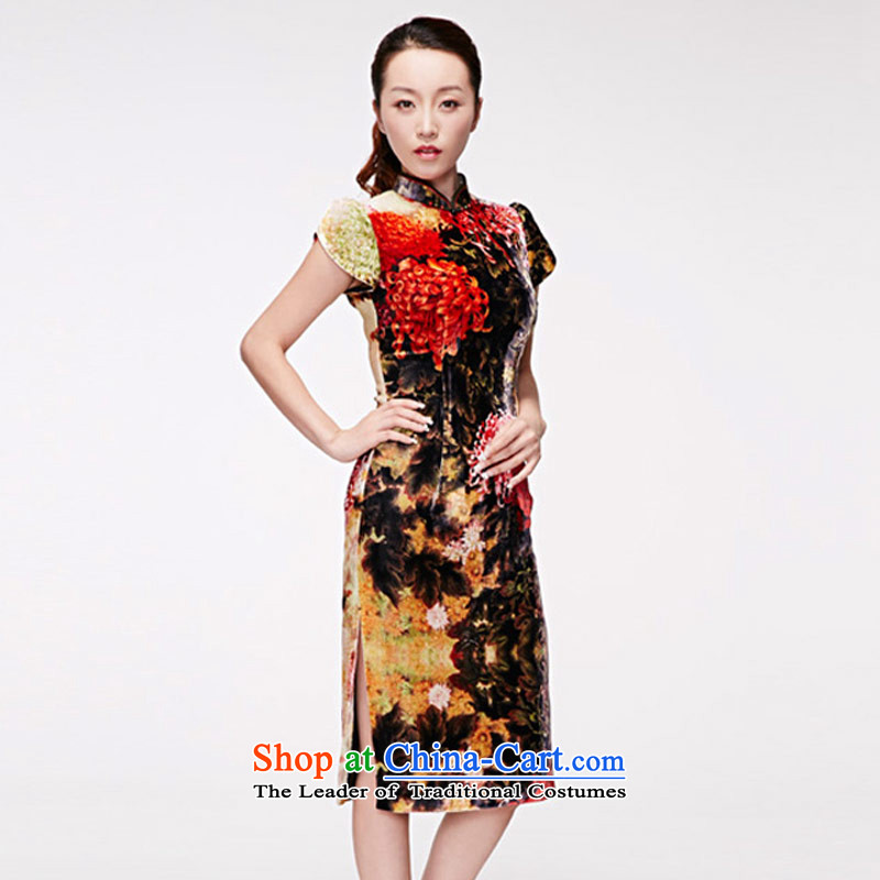Wood in spring and summer of 2015 really new Chinese Dress scouring pads poster elegance. Long cheongsam dress temperament NO.21847 visitor 12 Dark Yellow , L, wooden really a , , , shopping on the Internet