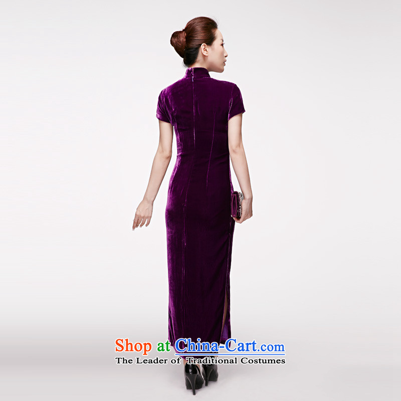Wooden spring and summer of 2015 really new temperament dress original design long Silk Cheongsam MOM pack 01150 16 S, wooden really a purple shopping on the Internet has been pressed.