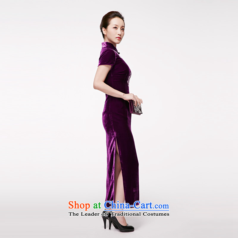Wooden spring and summer of 2015 really new temperament dress original design long Silk Cheongsam MOM pack 01150 16 S, wooden really a purple shopping on the Internet has been pressed.