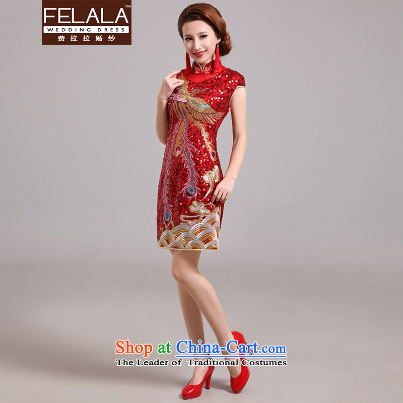 Ferrara 2015 new bride retro lights are short of Qipao Chinese dragon embroidery to drink marriage services RED M Ferrara wedding (FELALA) , , , shopping on the Internet