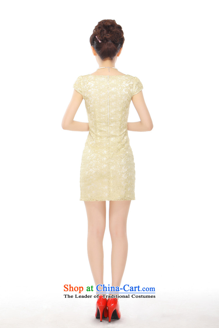 The former Yugoslavia Li known summer 2015 new retro champagne gold lace petals collar elegant qipao skirt QT13-65 improved stylish champagne gold M pictures, prices, brand platters! The elections are supplied in the national character of distribution, so action, buy now enjoy more preferential! As soon as possible.