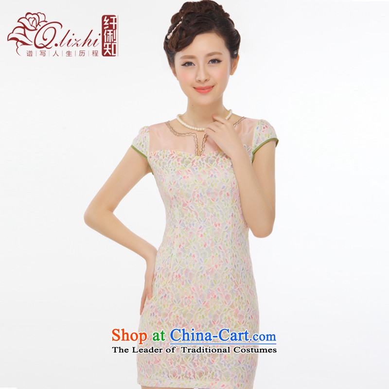 The former Yugoslavia Li know a new summer 2015 stylish improved fresh romantic lace short skirt retro elegant qipao gown QC9812 picture color S, Yugoslavia (Q.LIZHI Li shopping on the Internet has been pressed.)
