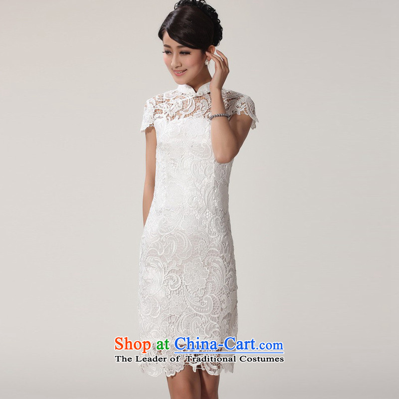 In the 2014Jie spring and summer female new elegant classic full lace manually detained collar dresses qipao M2365 female 1 White XL, Cheng Kejie in Wisconsin, , , , shopping on the Internet