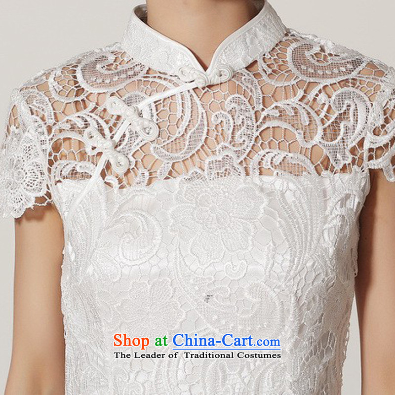 In the 2014Jie spring and summer female new elegant classic full lace manually detained collar dresses qipao M2365 female 1 White XL, Cheng Kejie in Wisconsin, , , , shopping on the Internet