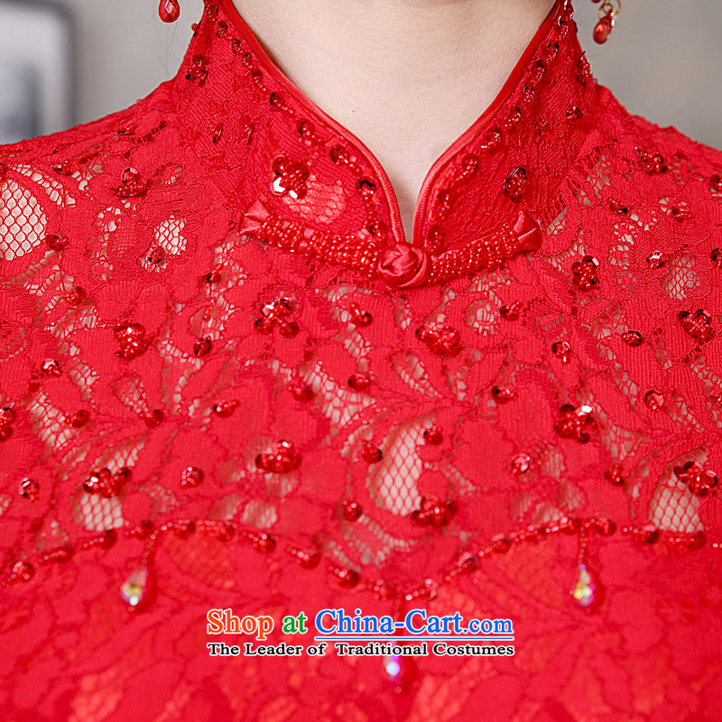 The leading edge of the days of the 2015 Fall/Winter Collections new short, Red 7 Cuff     improved bride CHINESE CHEONGSAM 8672 Red XXL 2.3 feet waistline, the dream of the day the , , , shopping on the Internet