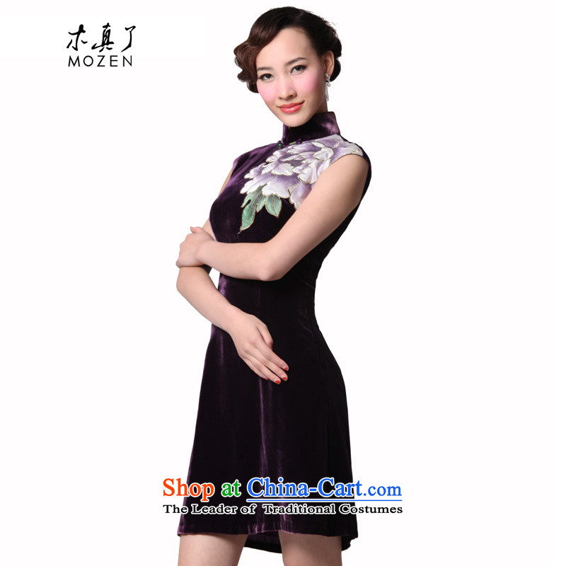 Wooden spring and summer of 2015 really new Chinese silk dress black velvet curtains of improved cheongsam dress temperament female skirt 16 purple , L, wood E.relationship really a , , , shopping on the Internet