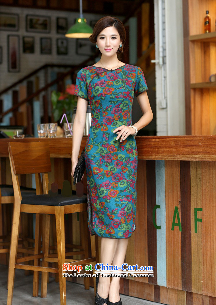 In Wisconsin, 2015 Jie spring and summer female China wind improved female cotton linen round-neck collar short-sleeved manually. long skirt female qipao CQP645 Yat blue round-neck collar M picture, prices, brand platters! The elections are supplied in the national character of distribution, so action, buy now enjoy more preferential! As soon as possible.
