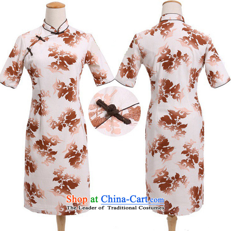 In Wisconsin, 2015 Jie spring and summer female China wind-cotton linen collar short-sleeved manually and knee in long skirt female qipao CQP555 Haruki Mock-neck M In Wisconsin, , , , Jie shopping on the Internet