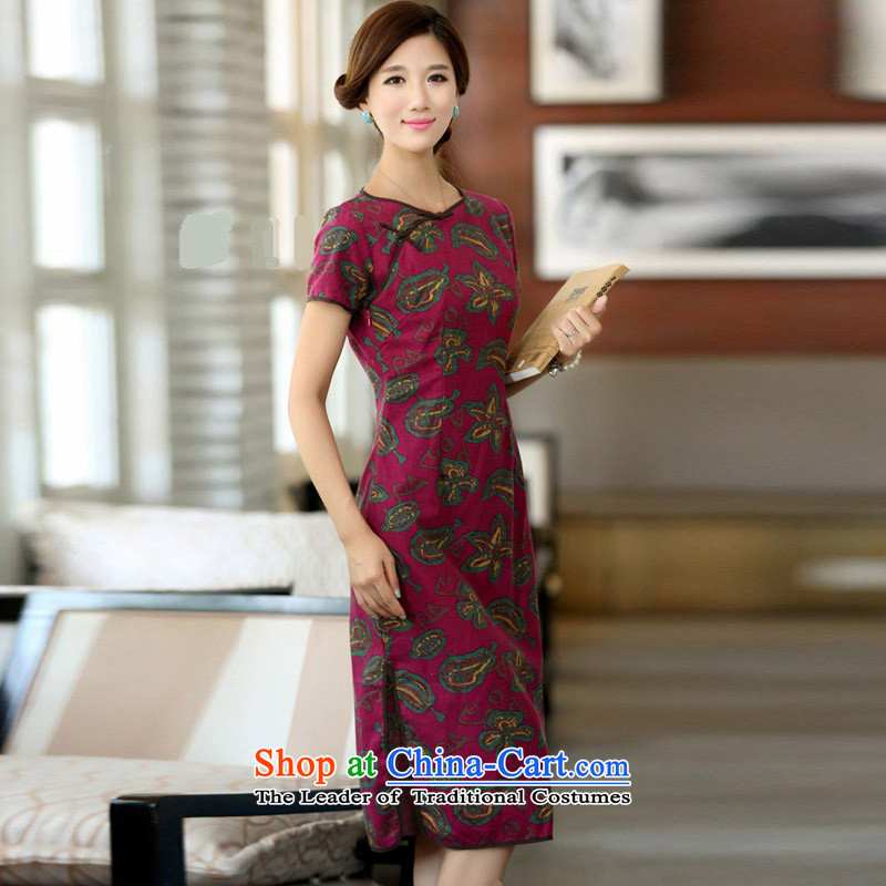 In Wisconsin, 2015 Jie spring and summer China wind improved female cotton linen round-neck collar short-sleeved manually in the linen detained long cheongsam dress QP048 female flowers Yao Jie in round-neck collar M, The , , , shopping on the Internet