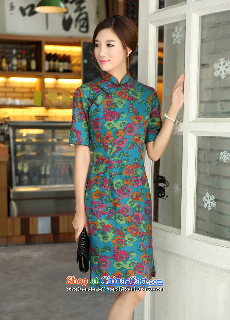 In Wisconsin, 2015 Jie spring and summer China wind-cotton linen collar short-sleeved manually and knee in long cheongsam dress female QP701 Yat blue collar XL Photo, prices, brand platters! The elections are supplied in the national character of distribution, so action, buy now enjoy more preferential! As soon as possible.