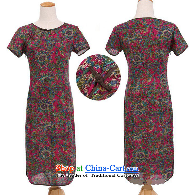 In Wisconsin, 2015 Jie spring and summer China wind improved female cotton linen round-neck collar short-sleeved manually in the linen detained long cheongsam dress female QP490 endeavors round-neck collar , Cheng Kejie, the , , , shopping on the Internet