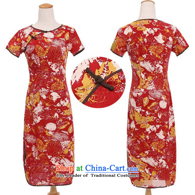 In Wisconsin, 2015 Jie spring and summer China wind improved female cotton linen round-neck collar short-sleeved manually in the linen detained long cheongsam dress QP391 female Hong Feng Jie of the round-neck collar, Wisconsin, , , , shopping on the Inte
