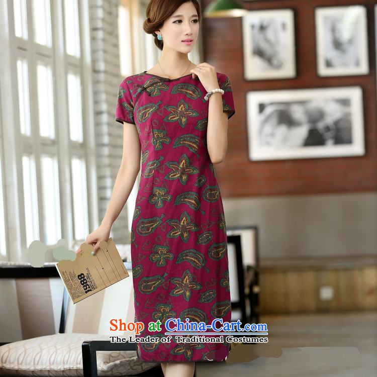 Darth their 2015 Spring/Summer China wind improved female cotton linen round-neck collar short-sleeved manually in the linen detained long cheongsam dress QP048 female flowers Yao round-neck collar S picture, prices, brand platters! The elections are supplied in the national character of distribution, so action, buy now enjoy more preferential! As soon as possible.