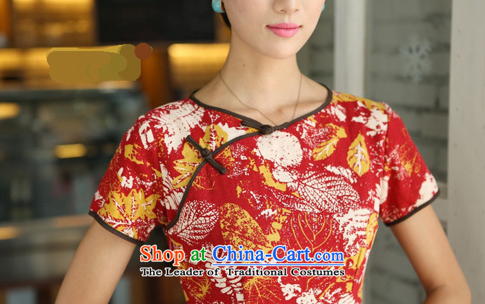 Darth their 2015 Spring/Summer China wind improved female cotton linen round-neck collar short-sleeved manually in the linen detained long cheongsam dress QP391 female Hong Feng round-neck collar M picture, prices, brand platters! The elections are supplied in the national character of distribution, so action, buy now enjoy more preferential! As soon as possible.