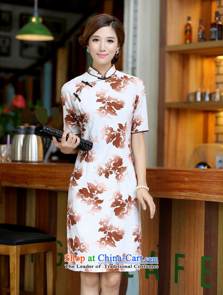 Darth their 2015 Spring/Summer female China wind-cotton linen collar short-sleeved manually and knee in long skirt female qipao CQP555 Haruki Mock-neck XXL picture, prices, brand platters! The elections are supplied in the national character of distribution, so action, buy now enjoy more preferential! As soon as possible.
