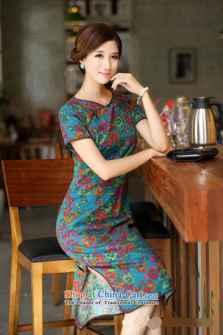 Darth their 2015 Spring/Summer female China wind improved female cotton linen round-neck collar short-sleeved manually. long skirt female qipao CQP645 Yat blue round-neck collar S picture, prices, brand platters! The elections are supplied in the national character of distribution, so action, buy now enjoy more preferential! As soon as possible.