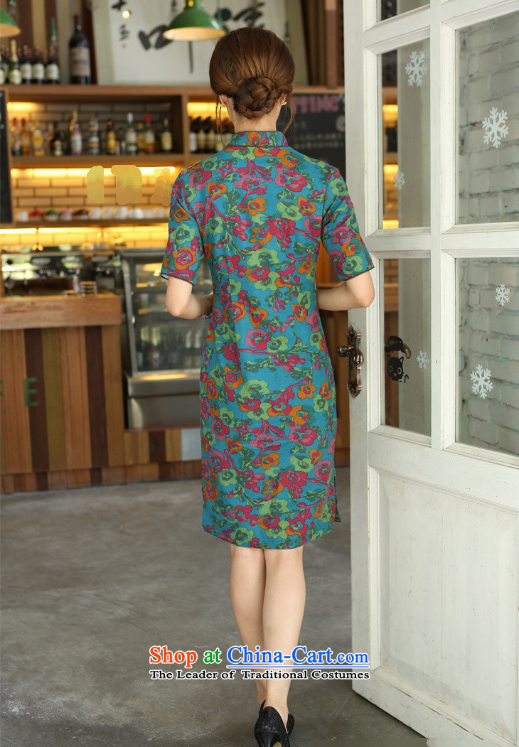 Darth their 2015 Spring/Summer female China wind-cotton linen collar short-sleeved manually and knee in long cheongsam dress female QP701 Yat blue collar XXL picture, prices, brand platters! The elections are supplied in the national character of distribution, so action, buy now enjoy more preferential! As soon as possible.
