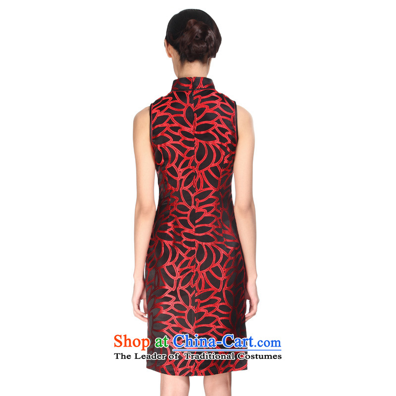 The MOZEN2015 wood really new short-sleeved elegant qipao gown round damask Female dress package mail 11,528 incoming exams 01 black wood really the saffron XXXL, shopping on the Internet has been pressed.