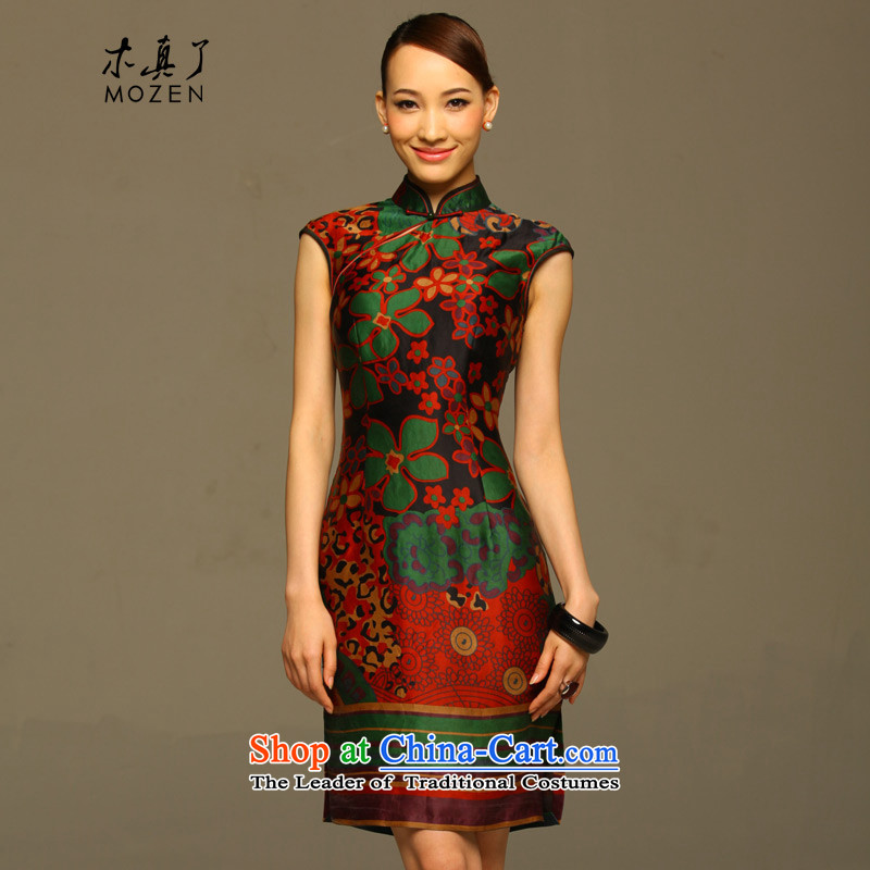 The Chinese Tang really wood with improved cheongsam dress 2015 Summer New Silk Cheongsam dress Female 11571 14 green L