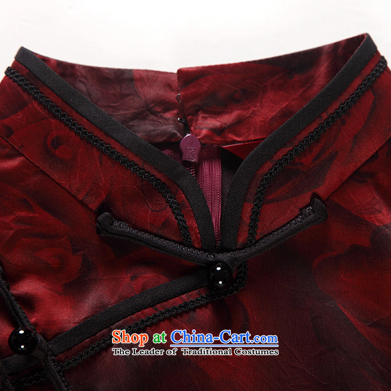 The women's true : 2015 Summer New Silk Cheongsam dress silk dress MOM pack 11593 04 M, Crimson Red dress is really a wooden shopping on the Internet has been pressed.