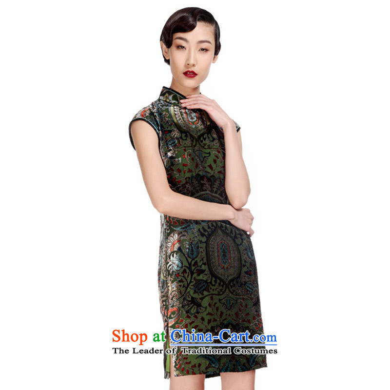 Wooden spring and summer of 2015 really new cheongsam improved silk short for women elegant Chinese Dress Package Mail 21916 14 M, dark green wooden really a , , , shopping on the Internet