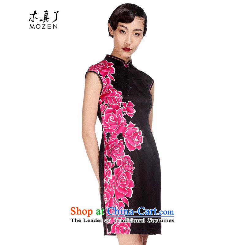 Wooden definitely that the spring and summer of 2015 New MOZEN of Chinese short of qipao improved stamp female skirt 21976 01 black wood really a , , , XXL, shopping on the Internet