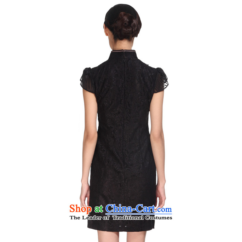 The MOZEN2015 wood really spring and summer new short-sleeved elegant embroidery dresses cheongsam dress package mail 32380 01 black , L, wooden really a , , , shopping on the Internet
