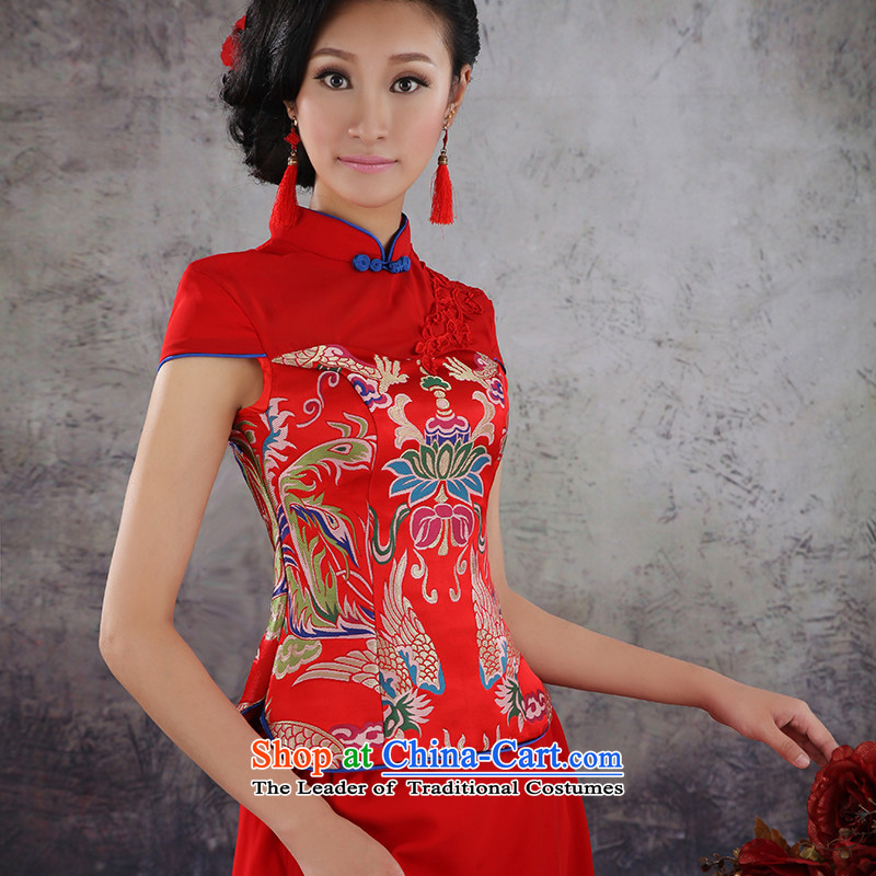 Embroidered brides is 2015 Summer new cheongsam Chinese short-sleeved longfeng marriage use red dress bride toasting champagne improved services tailor-made short-sleeve does not allow, embroidered bride shopping on the Internet has been pressed.