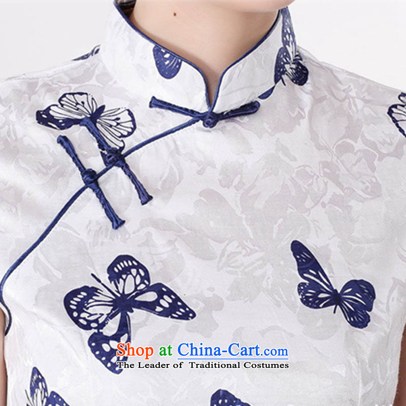 2015 Summer new stylish new pure cotton is pressed to Sau San stylish collar short-sleeved light purple butterfly flower Tang dynasty blue qipao D0220 175/2XL, Ko Yo Overgrown Tomb Gigi Lai , , , shopping on the Internet