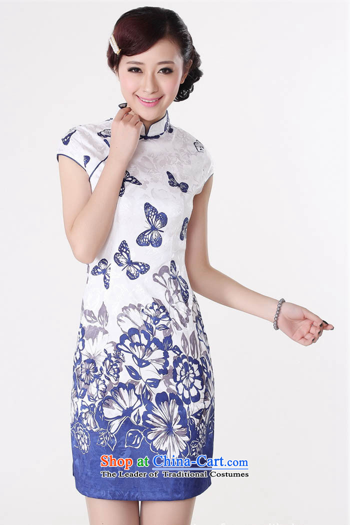 2015 Summer new stylish new pure cotton is pressed to Sau San stylish collar short-sleeved light purple butterfly flower Tang dynasty blue qipao D0220 175/2XL picture, prices, brand platters! The elections are supplied in the national character of distribution, so action, buy now enjoy more preferential! As soon as possible.