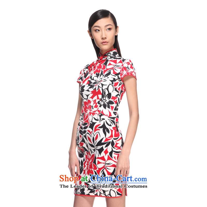 Wood, an improved cheongsam dress really 2015 Summer New elegant floral cotton cheongsam dress female 00980 05 light red wood really a , , , L, online shopping