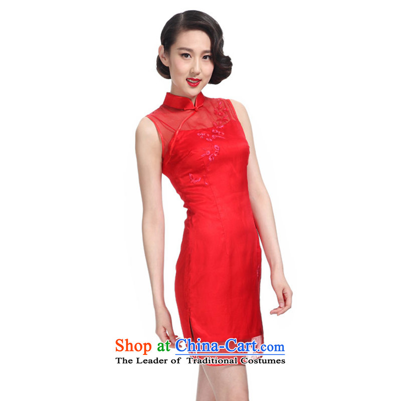 Wooden spring and summer of 2015 really new Silk hand embroidery bridal dresses with short qipao 50721 05 red wood really a , , , S, shopping on the Internet
