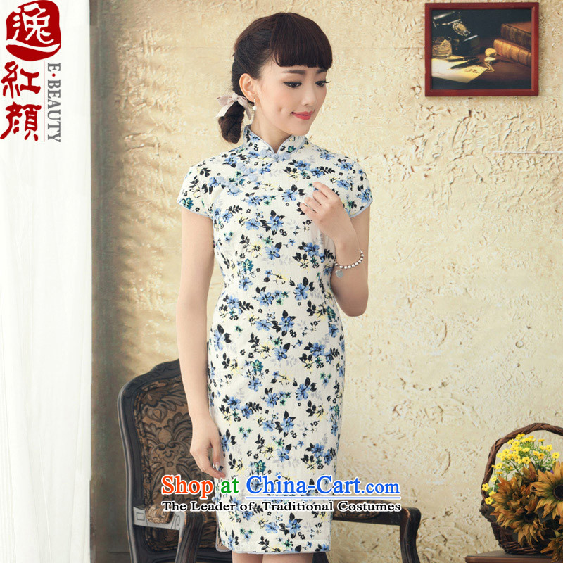 【 Yat lady- Summer Tsing du qipao improved stylish new summer short-sleeved cotton linen flax retro qipao skirt red 2XL, Yat Lady , , , shopping on the Internet
