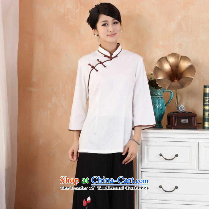 Ms. Li Jing Tong Women's clothes summer shirt collar cotton linen Chinese Han-women in Tang Dynasty improved cuff - 2 white , L 158 jing shopping on the Internet has been pressed.