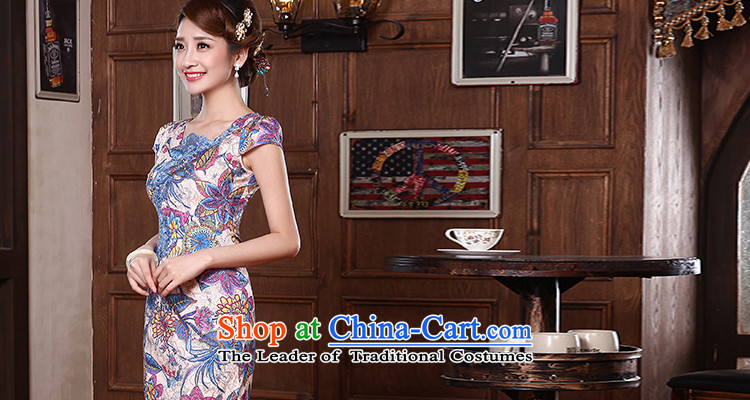 Land 2014 New Morning Summer Stylish retro short of improved cheongsam dress Tang dynasty daily long acacia 564140 Blue XXL picture, prices, brand platters! The elections are supplied in the national character of distribution, so action, buy now enjoy more preferential! As soon as possible.