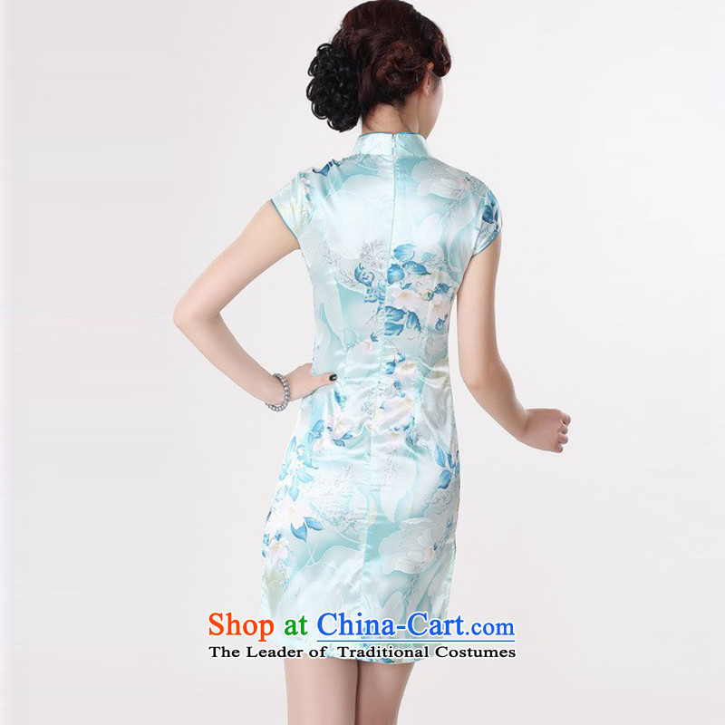 In the new kit stylish improved female mounting angled neck stamp short-sleeved cheongsam dress LJ5132 female light blue , Cheng Kejie in Wisconsin, , , , shopping on the Internet