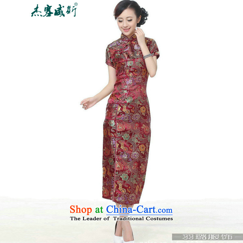 In the new kit, Retro ethnic improved 10 detained Short-Sleeve Mock-Neck long skirt qipao Tang dynasty TJ0028#  XXXL, wine red in Wisconsin, , , , Jie shopping on the Internet