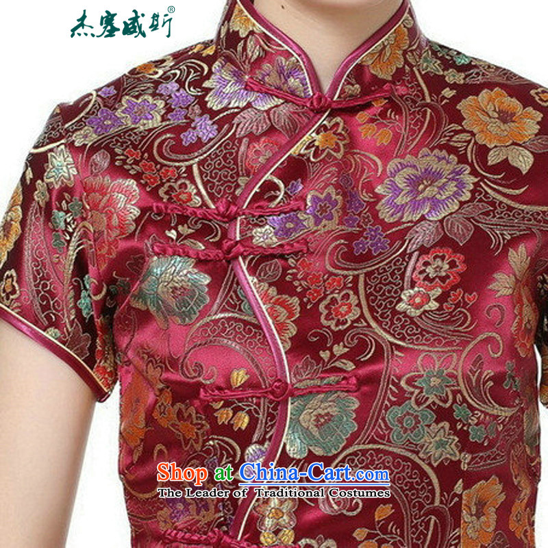 In the new kit, Retro ethnic improved 10 detained Short-Sleeve Mock-Neck long skirt qipao Tang dynasty TJ0028#  XXXL, wine red in Wisconsin, , , , Jie shopping on the Internet