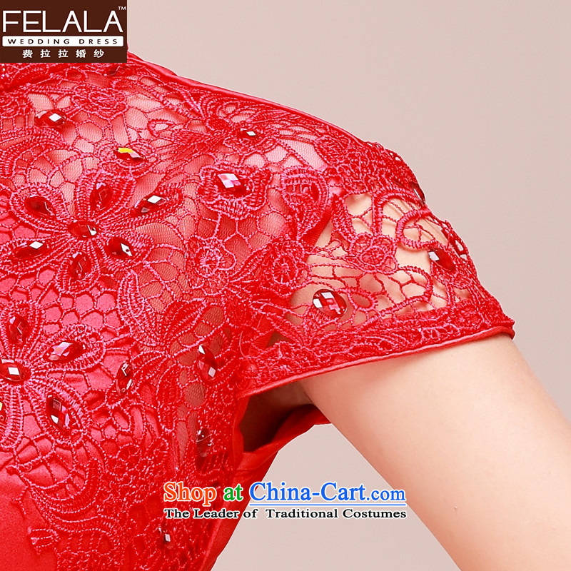 Ferrara New Red qipao qipao gown bride short of marriage, lace bows services XL Suzhou shipment of Qipao Ferrara wedding (FELALA) , , , shopping on the Internet