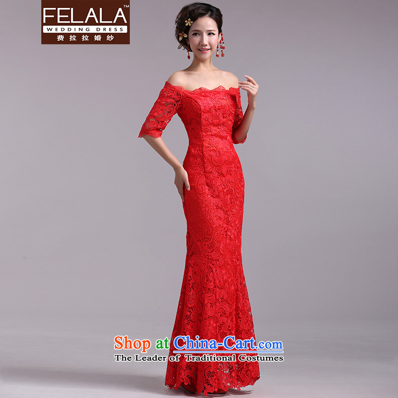 The word of Ferrara shoulder water-soluble lace bows services red dress in bride long-sleeved straps to align spring, M Ferrara wedding (FELALA) , , , shopping on the Internet
