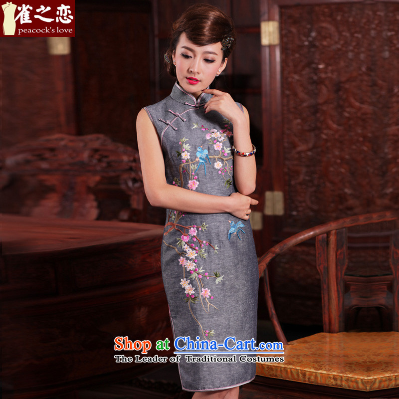 Love of birds in the words of my country spring 2015 new hand made embroidered cheongsam QD467 light gray , L, love of birds , , , shopping on the Internet