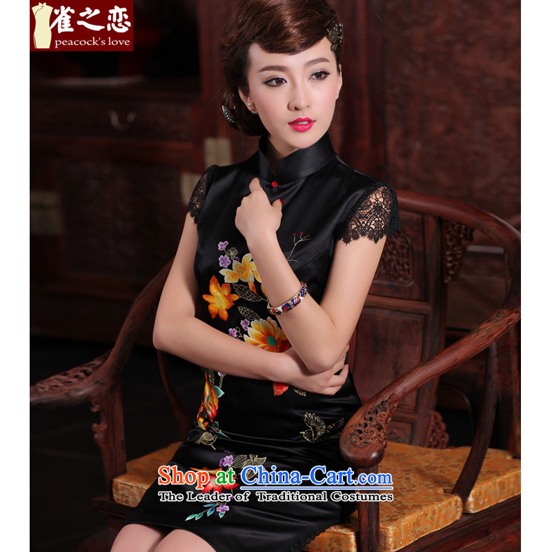 Love Birds of nomination fragrant spring 2015 new traditional hand made embroidered heavyweight Silk Cheongsam QD465 black - 20 days pre-sale is made up of the love of birds XL, , , , shopping on the Internet