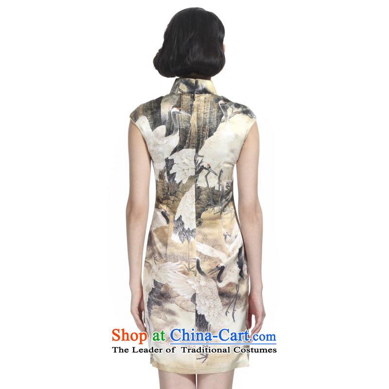 Wooden spring of 2015 really new Silk Cheongsam dress original China wind poster short skirt 11435, 12 Yellow Crane XL, wooden really a , , , shopping on the Internet