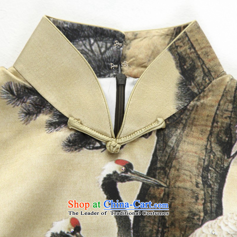Wooden spring of 2015 really new Silk Cheongsam dress original China wind poster short skirt 11435, 12 Yellow Crane XL, wooden really a , , , shopping on the Internet