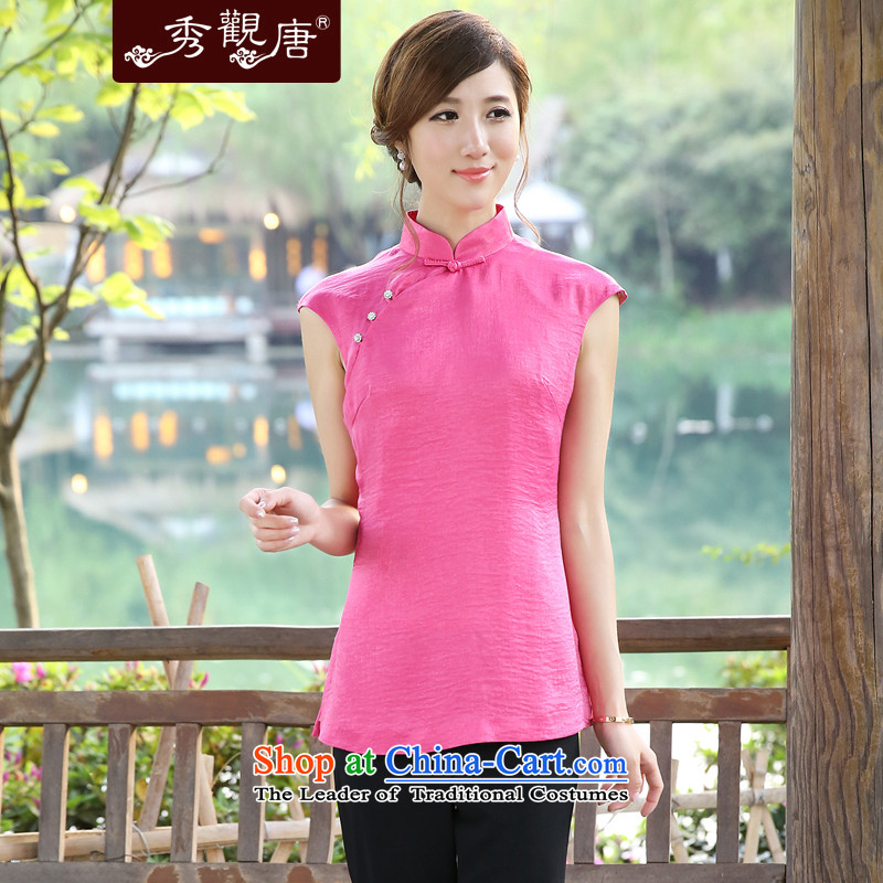 -Sau Kwun Tong- Director Tang Ya-pigment blouses 2015 Summer retro Chinese shirt G13518 Sau San pink?XL