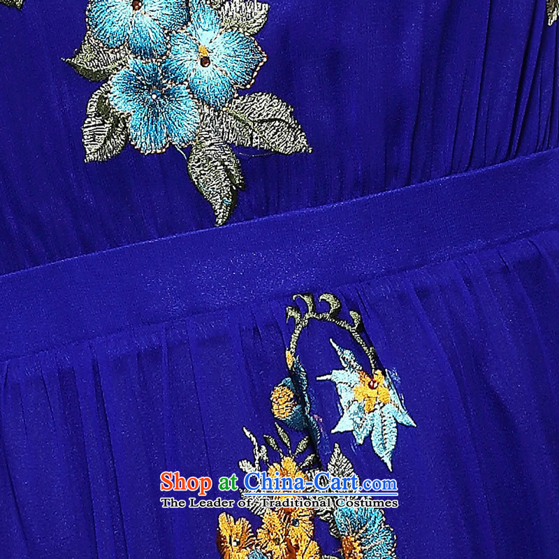 [Sau Kwun Tong] Blue Yu upscale silk embroidery cheongsam 2015 spring/summer long-sleeved stylish silk cheongsam dress temperament HC3868 blue , L, Sau Kwun Tong shopping on the Internet has been pressed.