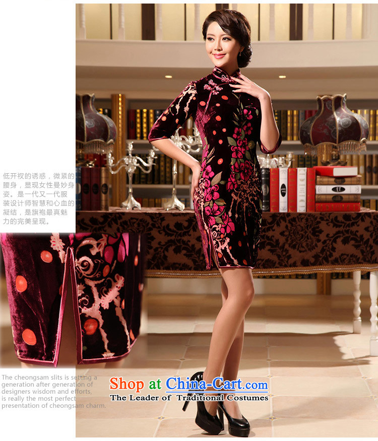 [Sau Kwun Tong] spend to staff of a classical cuff Silk Cheongsam 2014 Summer new flocking silk cheongsam dress stamp G911391 better red XXL picture, prices, brand platters! The elections are supplied in the national character of distribution, so action, buy now enjoy more preferential! As soon as possible.