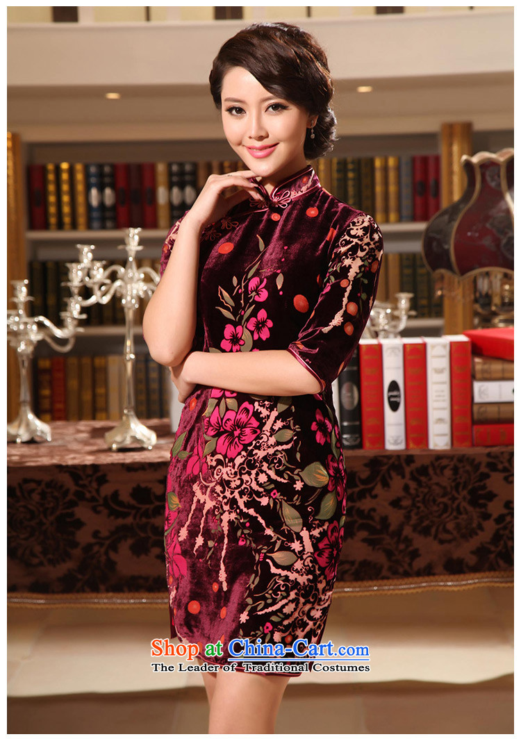 [Sau Kwun Tong] spend to staff of a classical cuff Silk Cheongsam 2014 Summer new flocking silk cheongsam dress stamp G911391 better red XXL picture, prices, brand platters! The elections are supplied in the national character of distribution, so action, buy now enjoy more preferential! As soon as possible.
