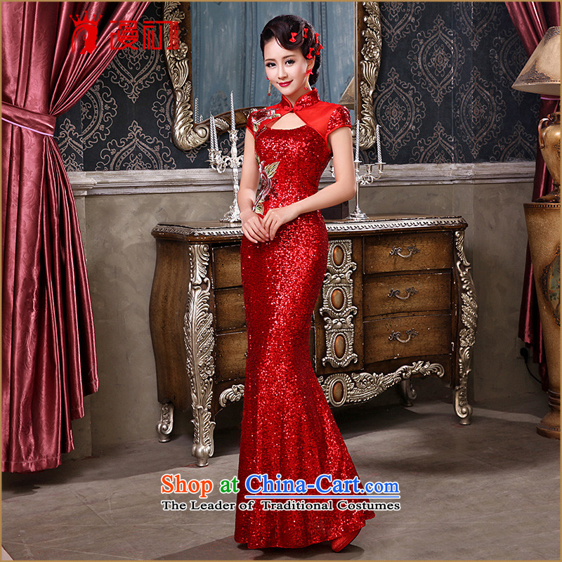The beginning of the Winter 2015 man long qipao new Chinese antique light slice lace crowsfoot qipao bride services evening drink red red S early man , , , shopping on the Internet