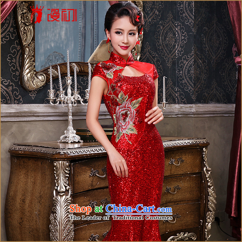 The beginning of the Winter 2015 man long qipao new Chinese antique light slice lace crowsfoot qipao bride services evening drink red red S early man , , , shopping on the Internet